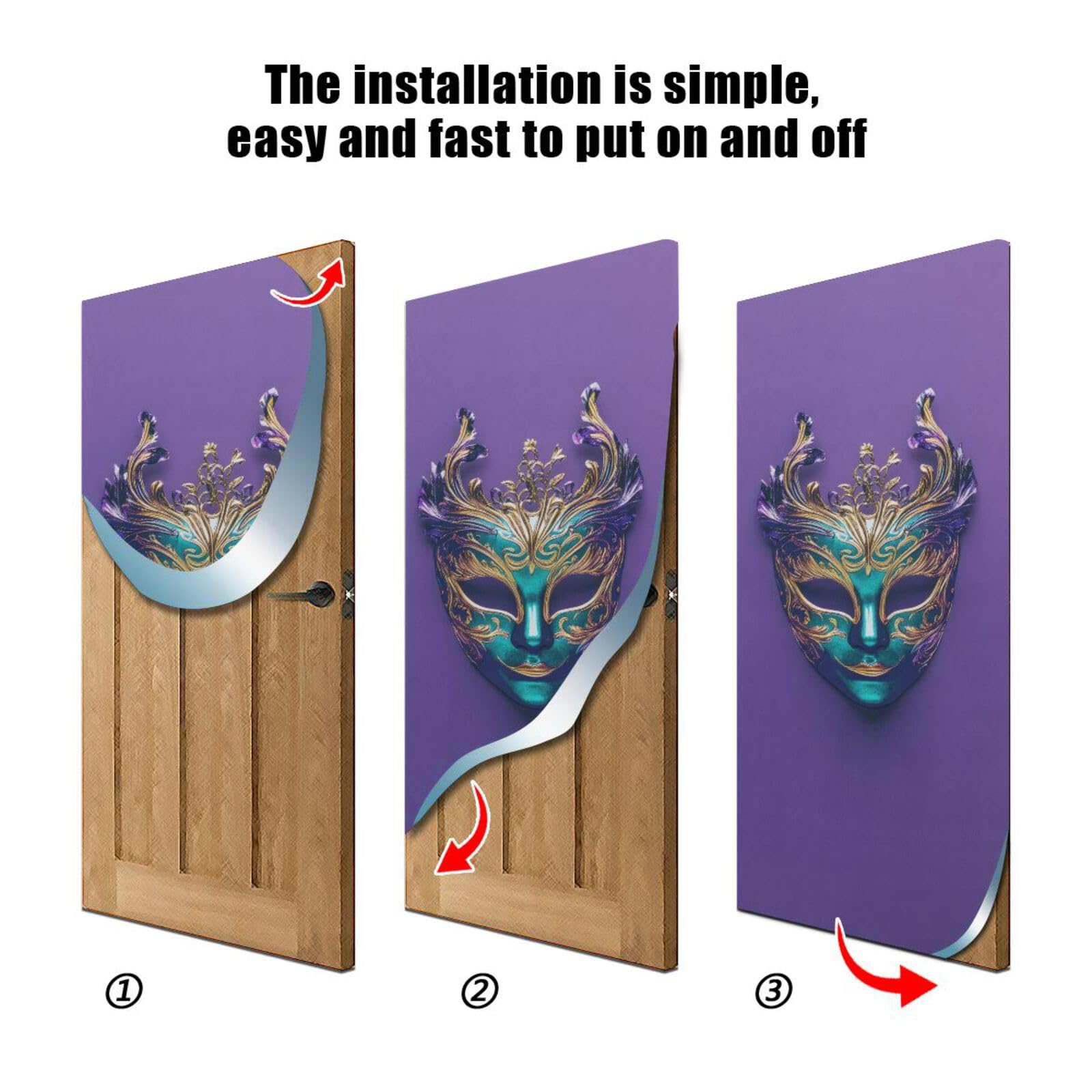 FLildon Mardi Gras Mask Door Cover Decoration, Party Accessory Porch Decor for Festive Ornament Room Door Covers 32 x 79 Inch