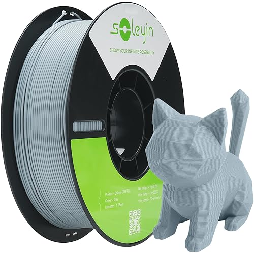Ultra PLA Filament 1.75mm PLA 3D Printer Filament High Speed 30-600mm/s Dimensional Accuracy +/- 0.02mm, 1kg Spool (2.2lbs), Fit Most FDM 3D Printer (Gray)
