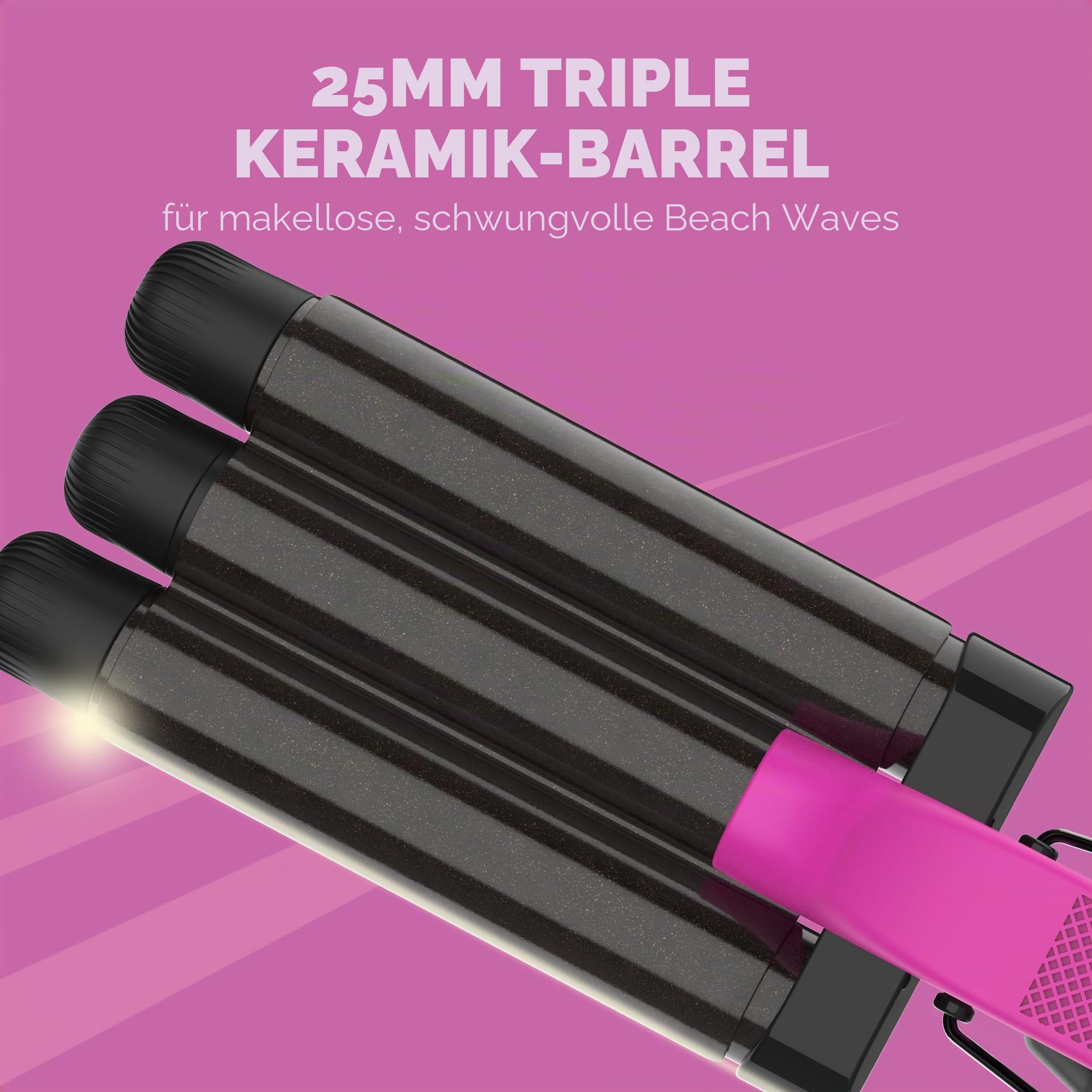 SBB Wavemaker Triple Barrel Haarwaver – Keramik Beach-Waver, Lockenstab, Styler für tiefe Mermaid Beach-Waves für kurze, mittellange und lange Haartypen, Leichtgewichtig mit hitzebeständigem Handschuh