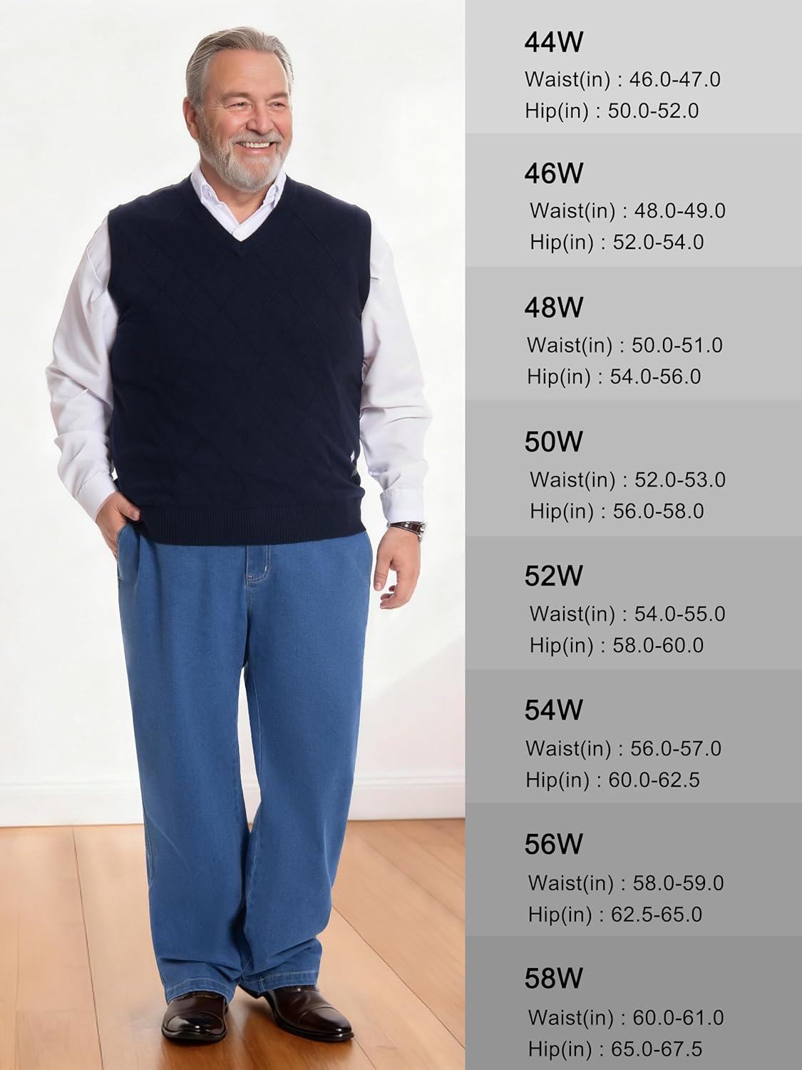 Men's Big and Tall Relaxed Fit Jeans Elastic Waist Straight Leg Stretch Denim Pants for Seniors - Image 5