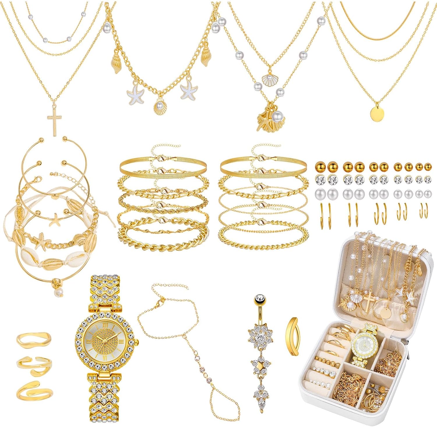 NEWITIN 88 Pieces Gold Jewelry Set for Women Fashion Bohemian Jewelry | Gold Plated Costume Jewelry, Turquoise Jewelry, Necklaces Bracelets Rings Earrings Set for Women Party Daily, Women Gifts