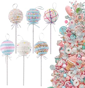 6Pcs 10.6 inch Christmas Lollipop Candy Land Ornaments, Hanging Candy Cane Crafts for Xmas Tree Decor, Ideal for Xmas, New Year, Birthdays, Weddings & Home Parties