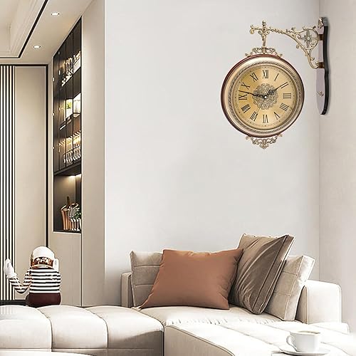 Miniatura 7 de Relojes de pared grandes, reloj de metal marrón con ciervo, decoración de pared, reloj de pared de aleación de doble cara para interiores y