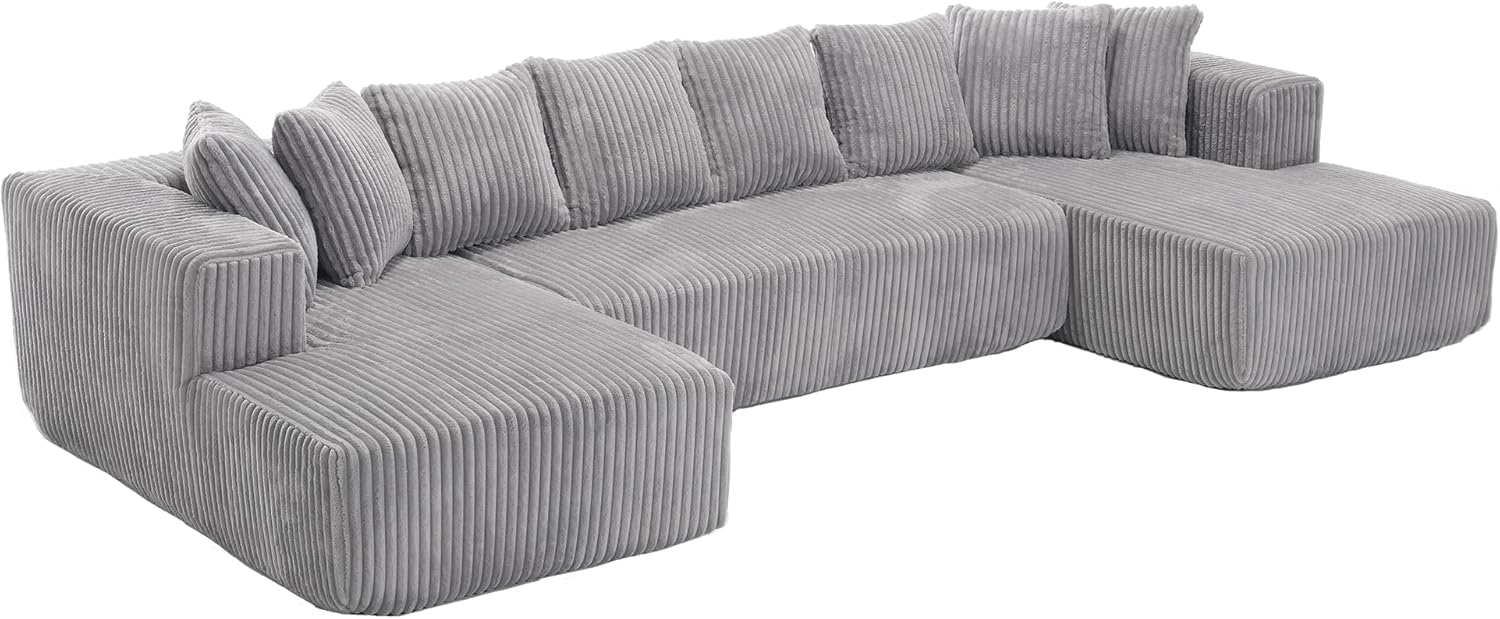 Transform Your Space with 131'' U-Shaped Modular Sectional Couch, Versatile Chaise Lounge, Striped Fabric, 4-Seater for Living Room or Bedroom, Grey