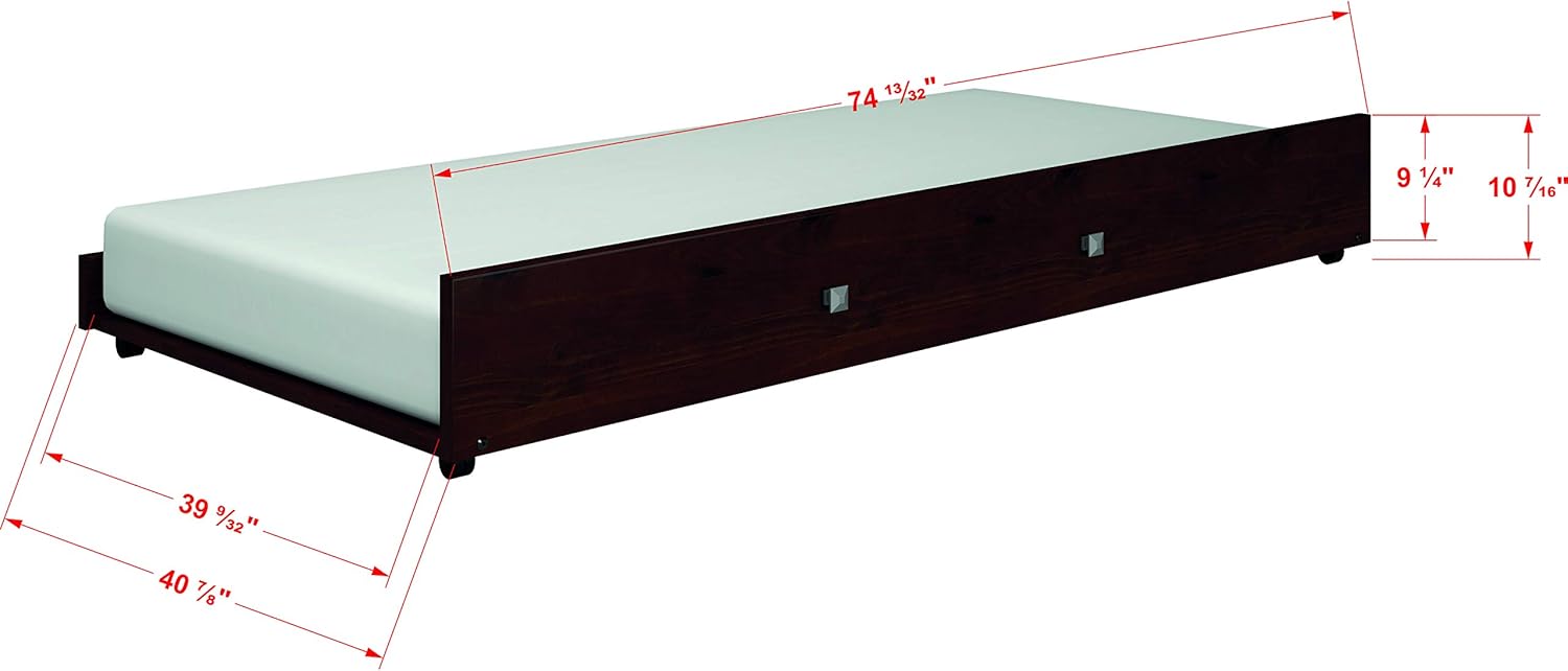 Bunk Bed Kingdom Trundle Bed, Twin, Cappuccino