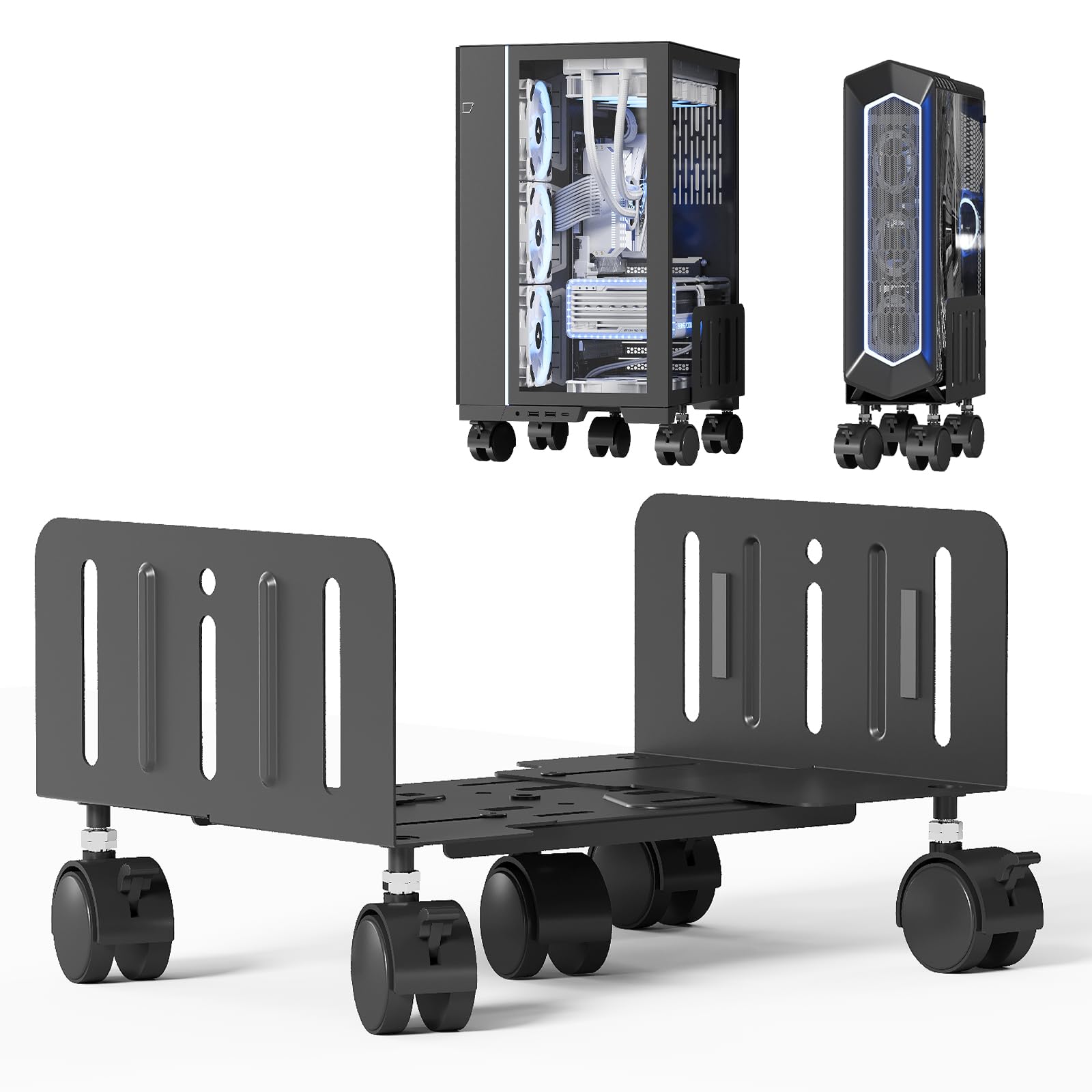 JOY worker Computer Tower Stand, 4.9"-13.9" Adjustable PC Cart on 5 Wheels
