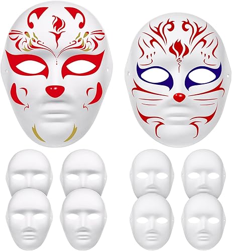 Máscara de cara completa para Halloween, pintura en blanco, máscara de cosplay para mascarada, recuerdos de fiesta de Halloween (6 piezas masculinas