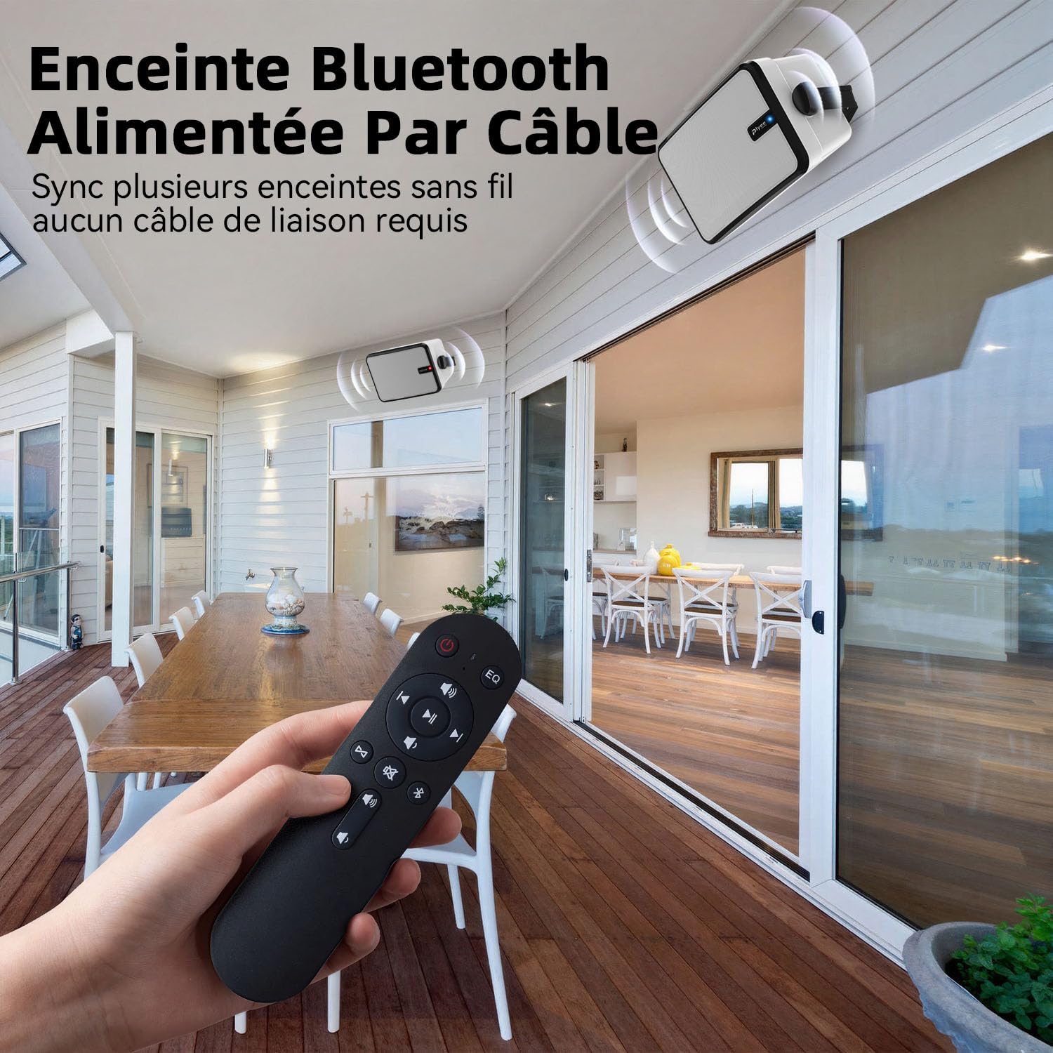 600W Enceinte Bluetooth Extérieure, Synchronisation sans Fil Entre Enceintes, Basses Puissantes, Montage Mural pour Terrasse, Véranda, Pergola, Garage, Lot De 2, Blanc (MZ-658)