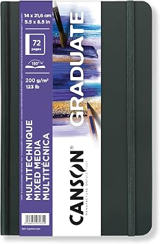 Canson Graduate Mixed Media Paper, Hard Cover Art Journal, 5.5x8.5 inches, 36 Sheets Artist Paper for Collage, Watercolor, Ink, Pencil, Marker