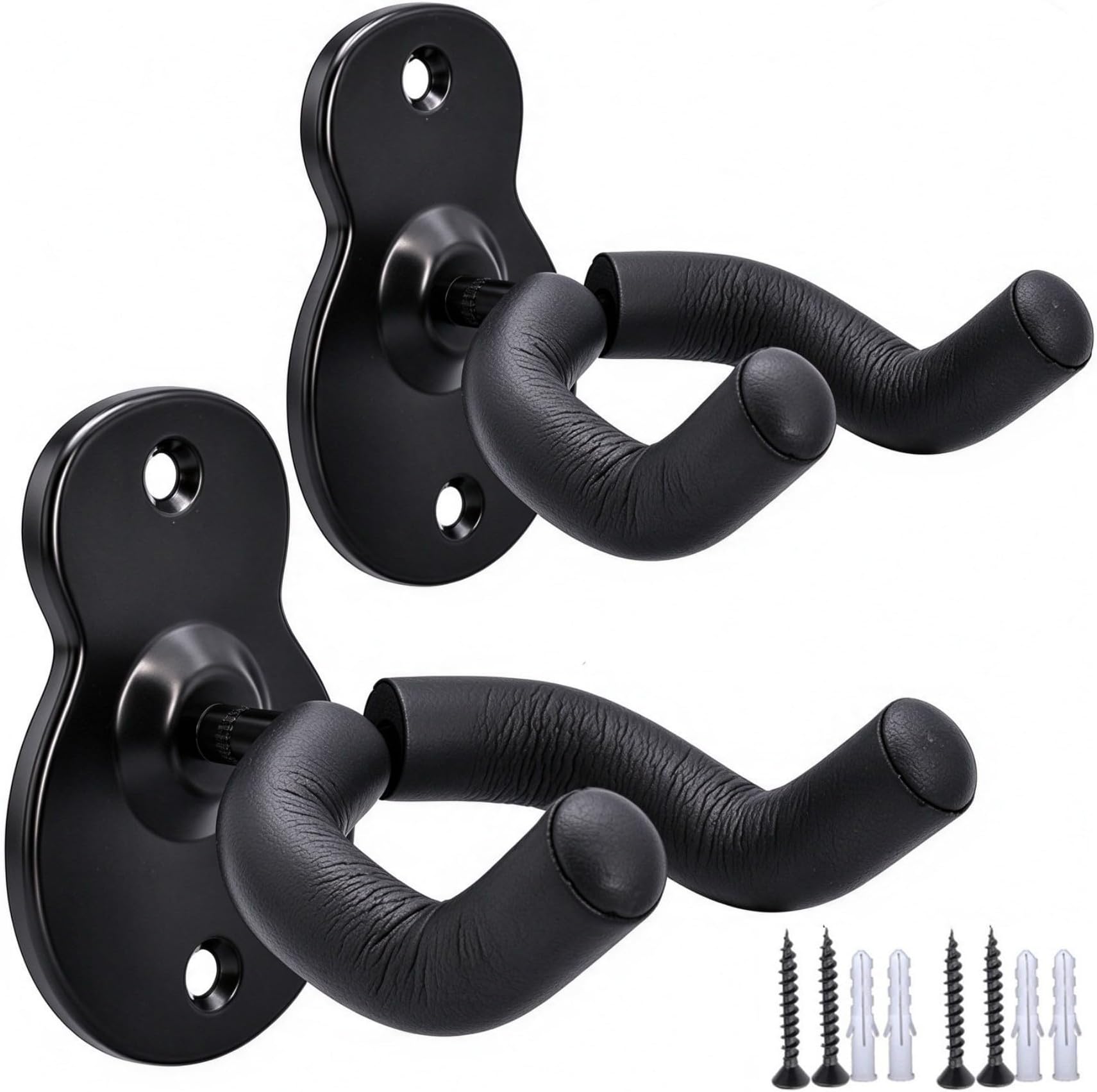 Sound harbor Guitar Wall Mount Hanger 2 Pack Hook Acoustic Electric Bass Guitar Wall Hanger Black Metal Guitar Holder