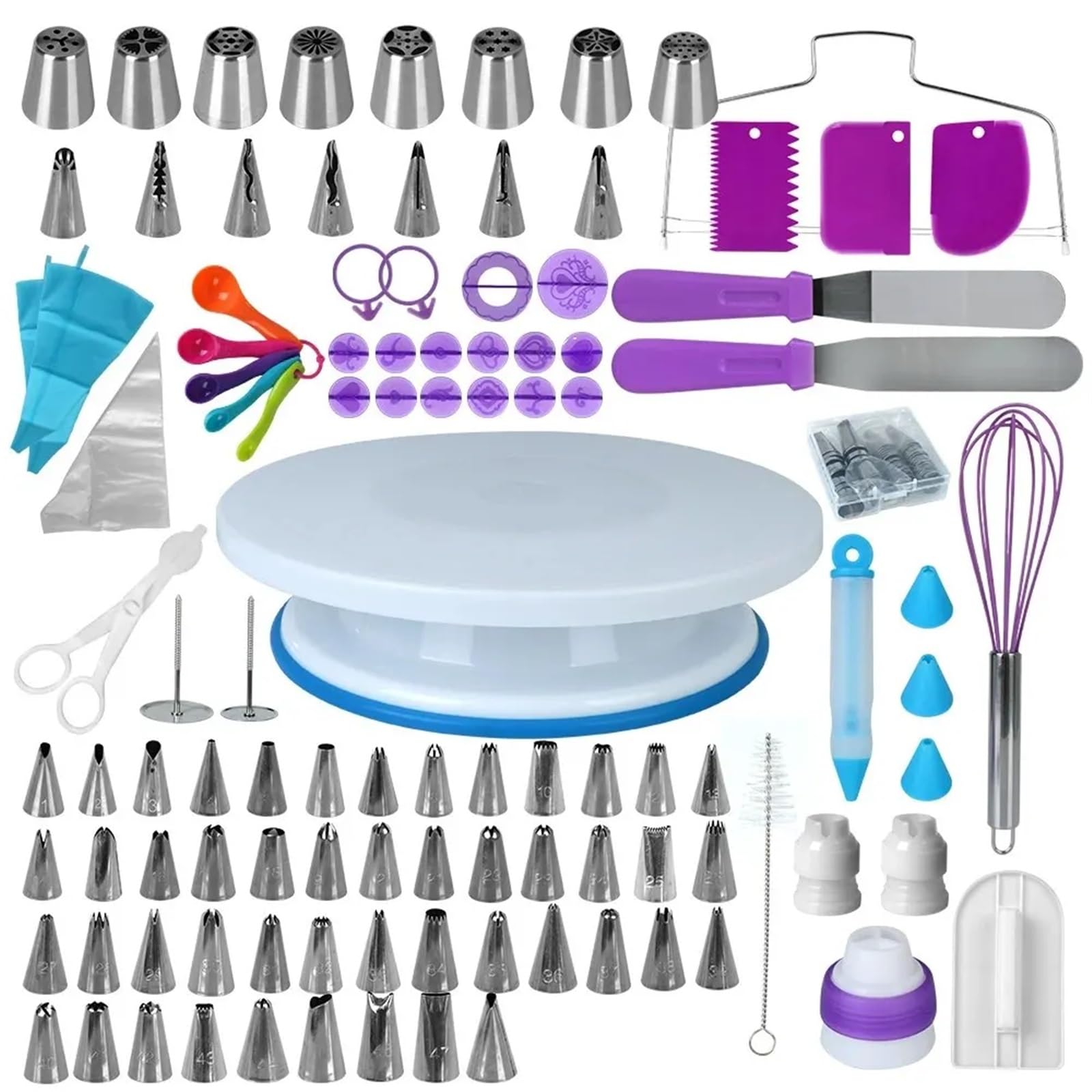 FonHNDG Cake turntable 137Pcs Cake Decorating Tools Kit Pastry Turntable Piping Nozzle Bag Set Rotating Stand Baking Accessories