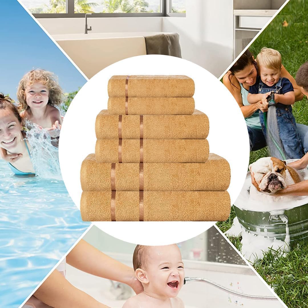 Casa Copenhagen Juego Regalo de 6 Toallas de baño,600 gsm,Beige | Eternal 100% algodón egipcio puro para baño, cocina y ducha: 2 toallas baño, 2 de mano, 2 paños (set regalo mujer y hombre)