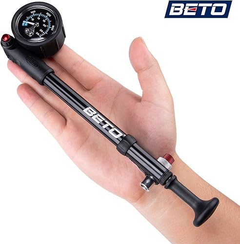Miniatura 2 de BETO Bomba de choque de alta presión - (400 PSI máximo) Bomba de choque de bicicleta MTB para horquilla y suspensión trasera con válvula Schrader