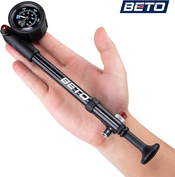 BETO High Pressure Shock Pump - (400 PSI Max) MTB Bike Shock Pump for Fork & Rear Suspension with No-Loss Schrader Valve