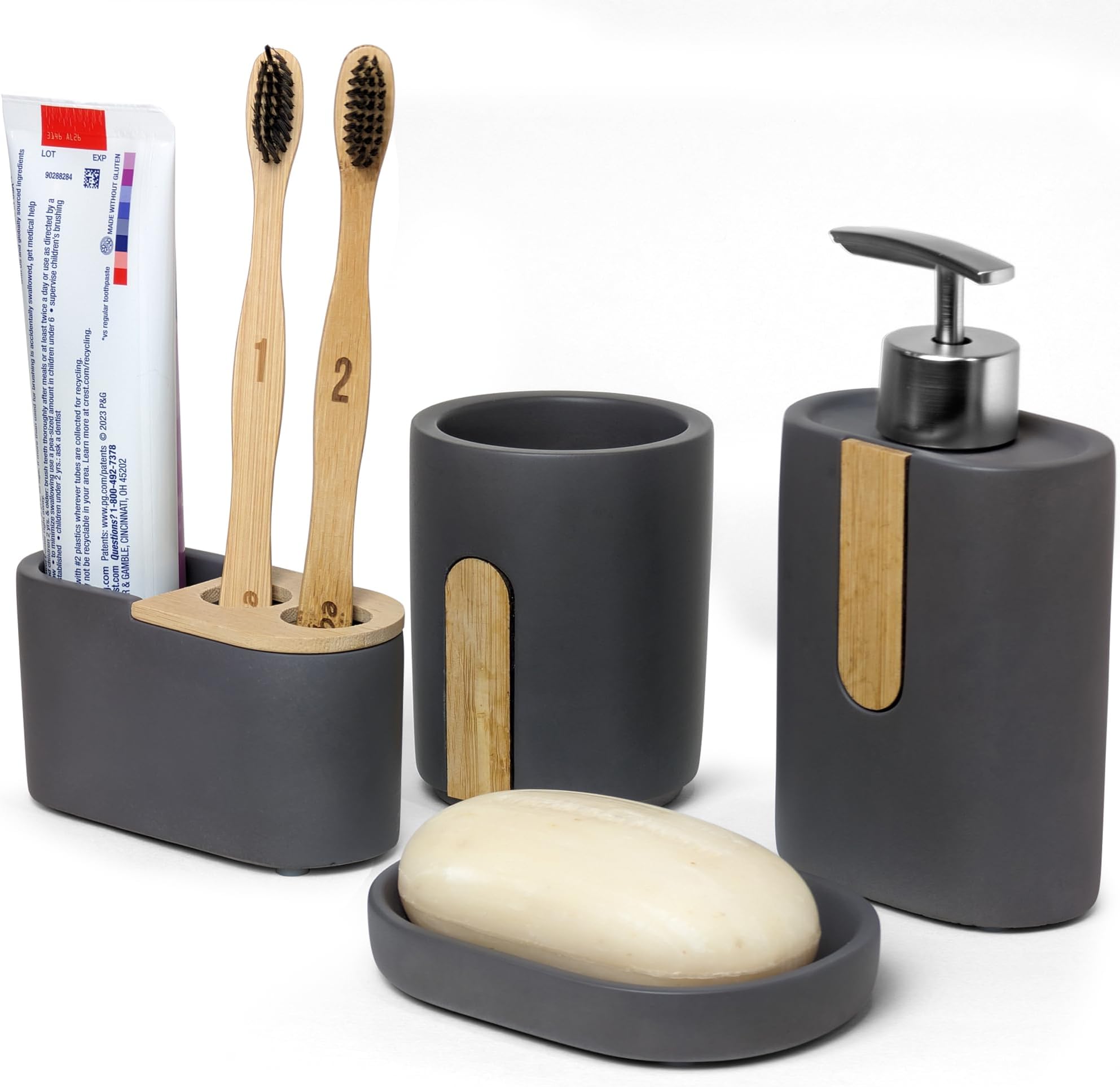 Amazon.com: GroundedGoods Concrete Bathroom Accessory Set, Toothbrush Holder, Tumbler, Soap ...