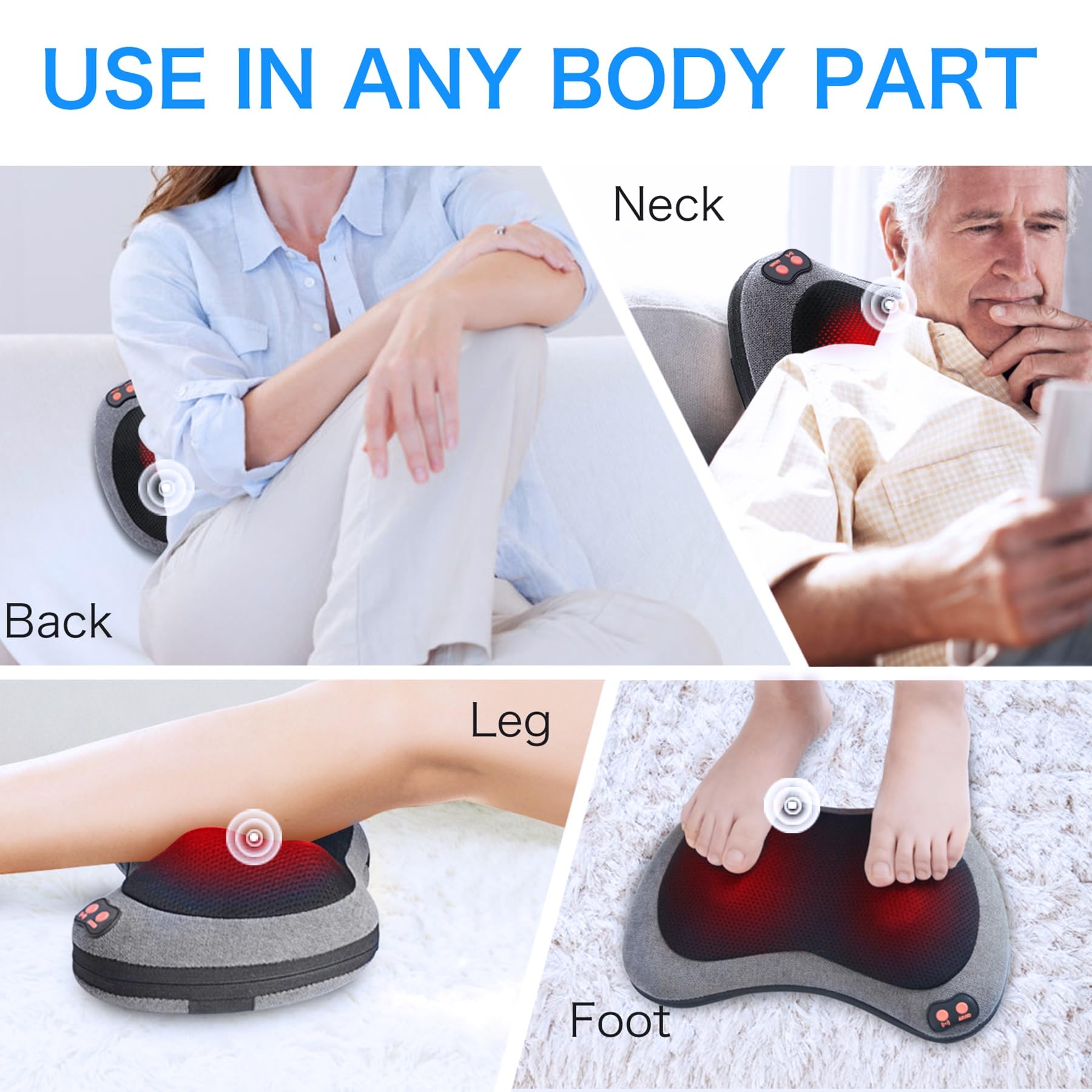 Papillon Masajeador de espalda con calor, masajeador de cuello Shiatsu con amasamiento de tejido profundo, almohada de masaje eléctrica para hombros, piernas, pies, alivio del dolor muscular corporal