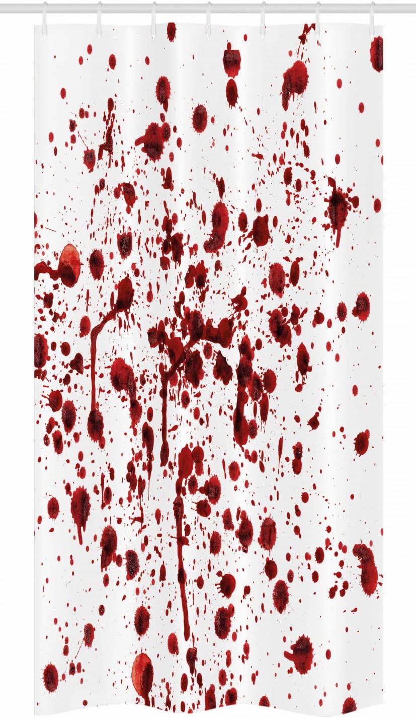 Ambesonne Horror Stall Shower Curtain, Splashes of Blood Grunge Style Bloodstain Horror Scary Zombie Halloween Themed Print, Fabric Bathroom Decor Set with Hooks, 36" W x 72" L, Red White