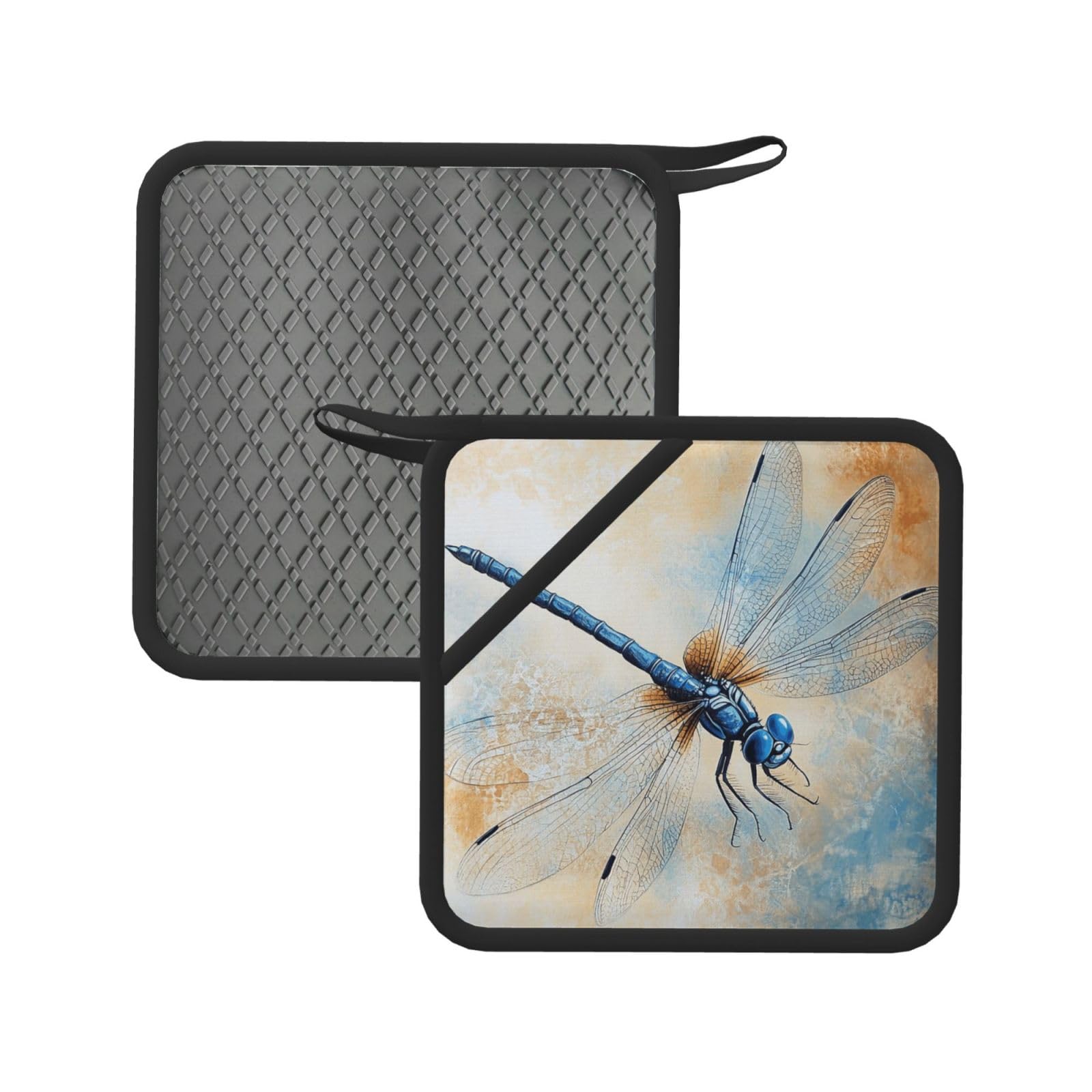 Pot Holders Set of 2 Kitchen Heat Resistant Potholders Blue Dragonfly Silicone Aunty-hot Pad Cotton Lining Oven Hot Pads for Cooking Baking BBQ Microwave Kitchen