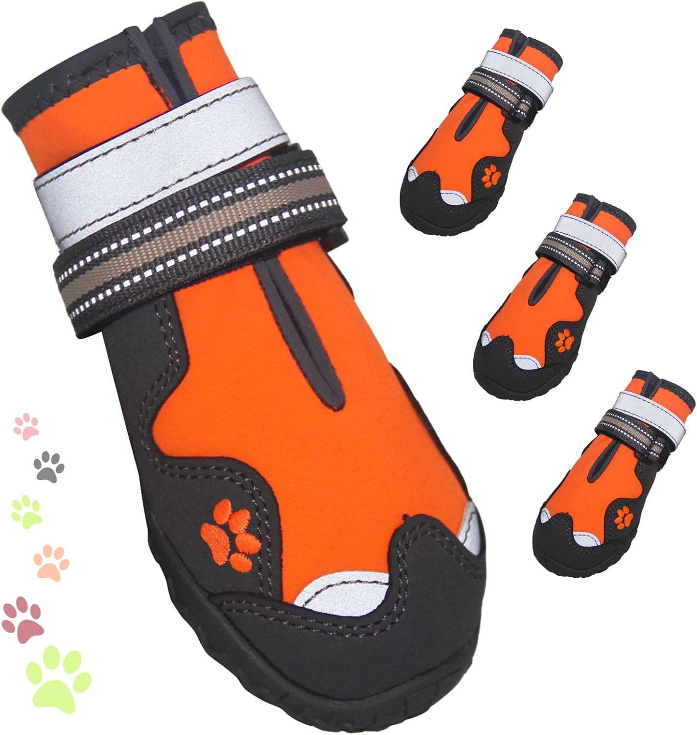 Dog Shoes, FISHOAKY Dog Shoes for Large Dogs, 360°Anti Slip Medium Dog Boots & Paw Protectors Winter Snowy and Summer Hot Pavement, Waterproof 4Pcs Dog Booties with Reflective Strips (Size 8)