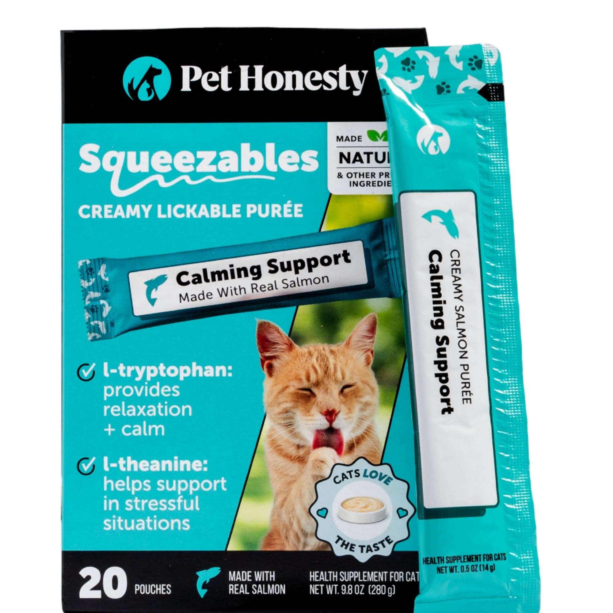Pet Honesty Vet Backed Cat Calming Supplement Puree, Salmon, 20 Ct
