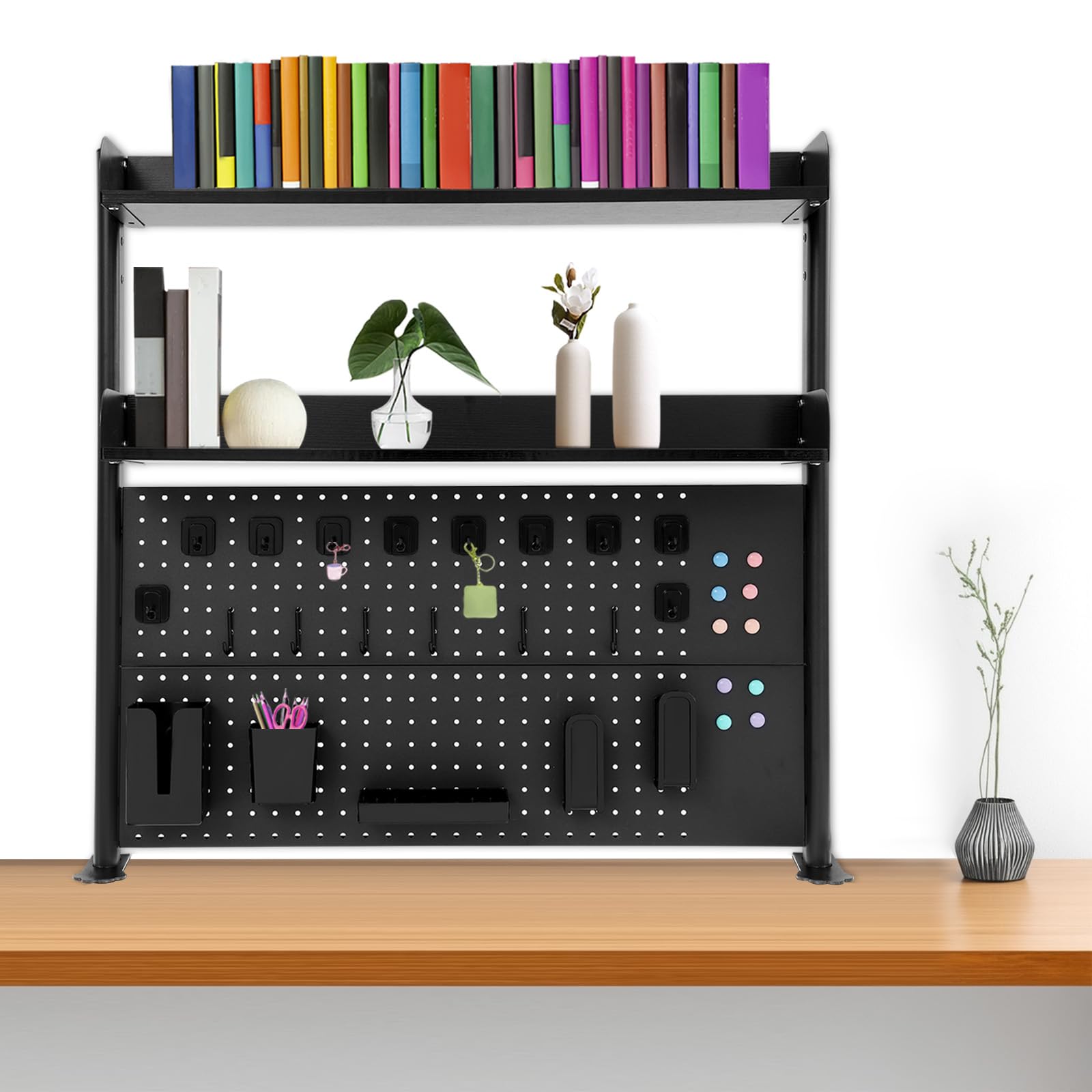 Klemmbare Schreibtisch Regal, 2 Ebenen Büro Computertisch Zubehör Organizer für Büro, Gaming, Zuhause, Aufhängbar, Klemmregal Mit Lochwand (Schwarz, 100x95x12.5cm)