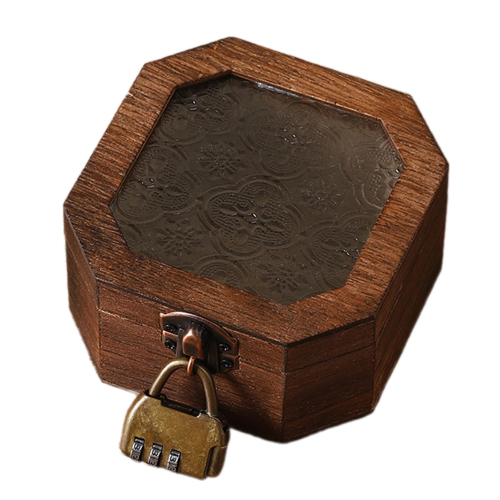 Woedpez Begonia Pattern Jewelry Organiser with Glass Lid and Wooden Frame Storage Box for Vanity Table Decoration Spacious Jewelry Display Box