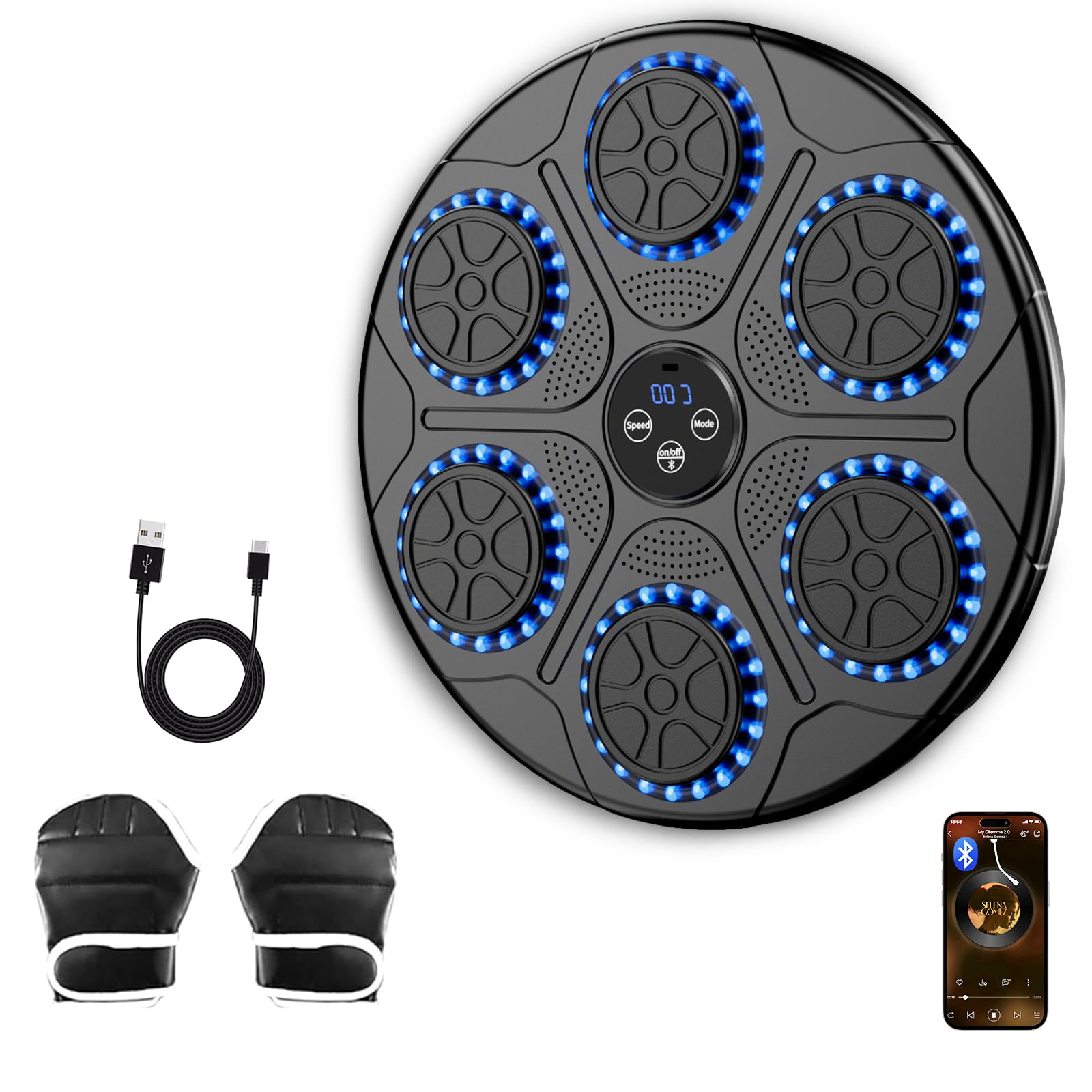 Music Boxing Machine–Spaß & Fitness für Zuhause|Boxsack mit Musik&Bluetooth|Inkl. Boxhandschuhe|Ideal für Reflextraining,Kickboxen&Familienaktivitäten|Für Kinder & Erwachsene | Wandmontage möglich
