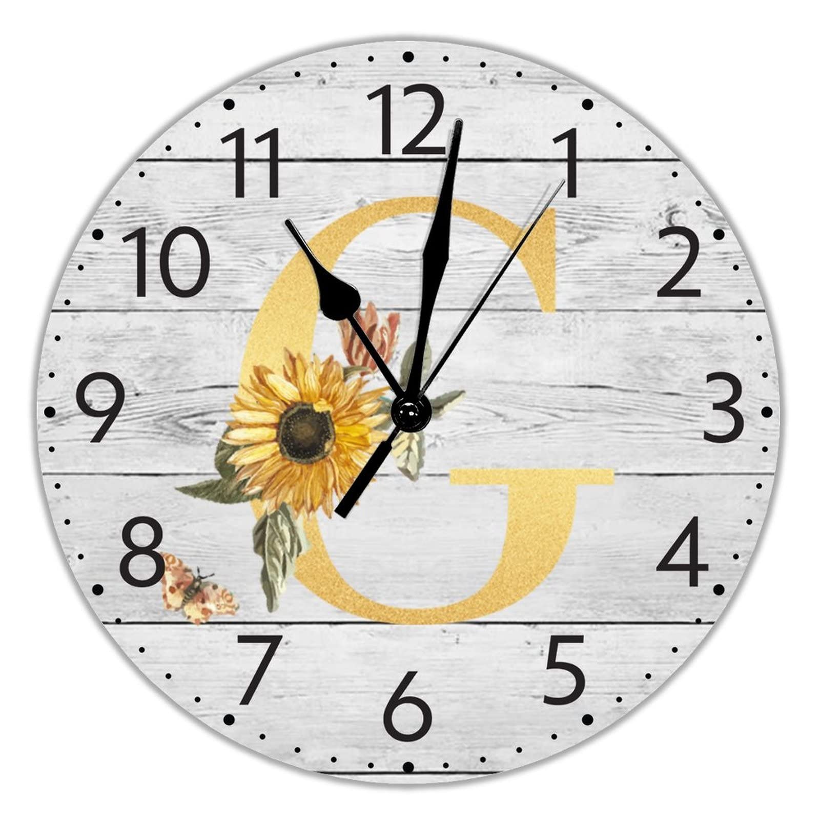 Horloge murale en bois lettre G dorée de 30 cm silencieuse