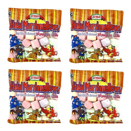 Ziyad Gourmet Halal, malvaviscos grandes multicolor, afrutados, sin cerdo, sin huevos, sin lácteos, sin gluten, perfectos para vacaciones y S'mores,