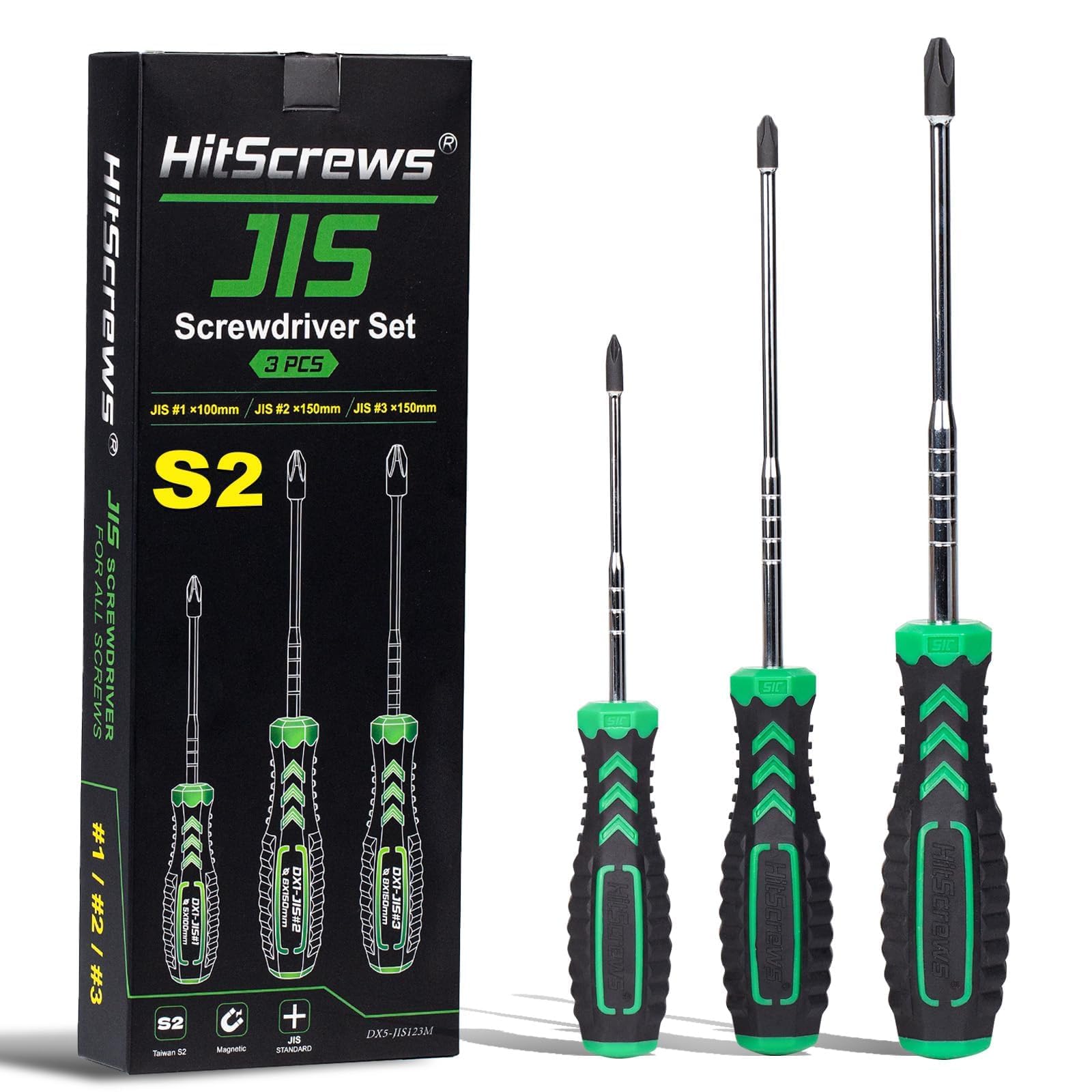 HitScrews JIS #1#2#3 Screwdriver Set S2 Steel Anti Cam-Out for JIS Screws
