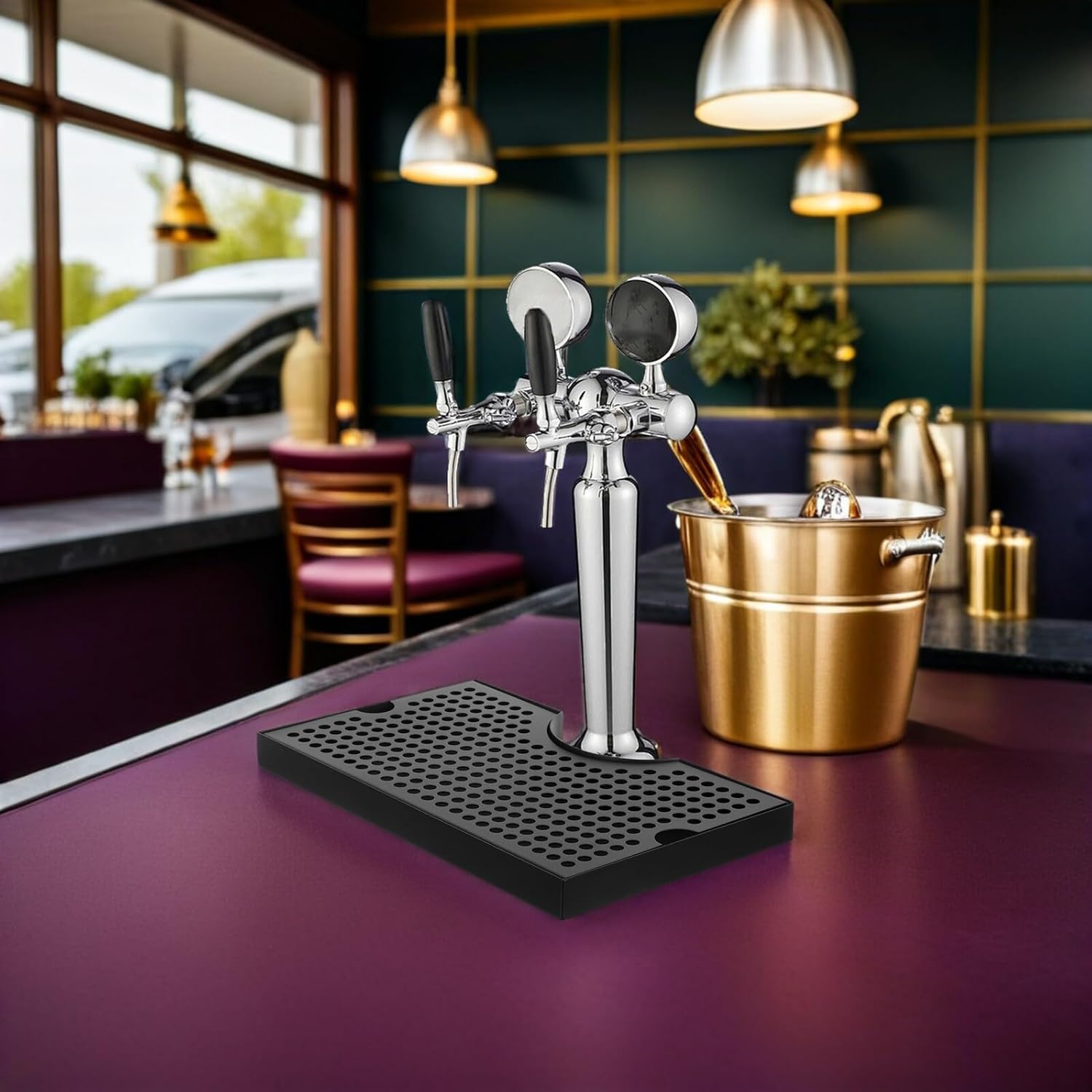 Luxshiny Stainless Steel Drip Tray for Beer Tap, 11.79x7.07" Kegging Draining Pan with Removable Grill, Wall-mounted Draft Beer Spill Tray for Home Brewing and Bar Use