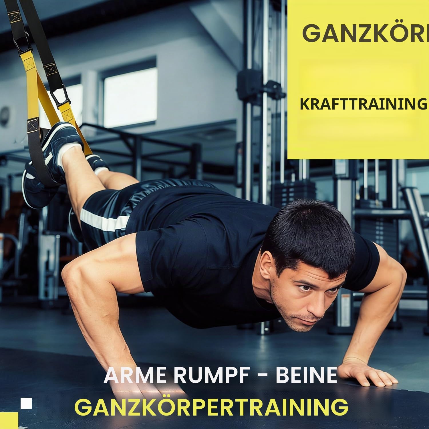 Suspension Trainer Kit Sling Training Strap System Bodyweight Home Resistance Kit mit Griffen Fitness Trainer mit Workout Guide Perfekt für Reisen und Workout Out Indoor & Outdoor
