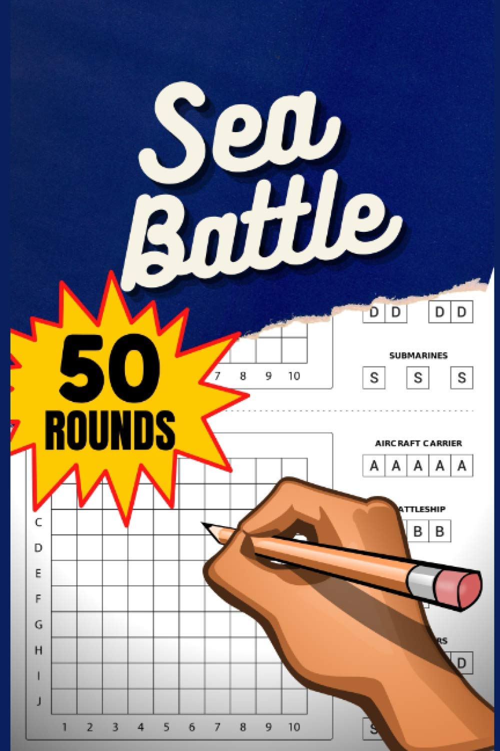 Sea Battle - 50 Rounds: Game Book Pocket Battleship Grids | Brain Teasers