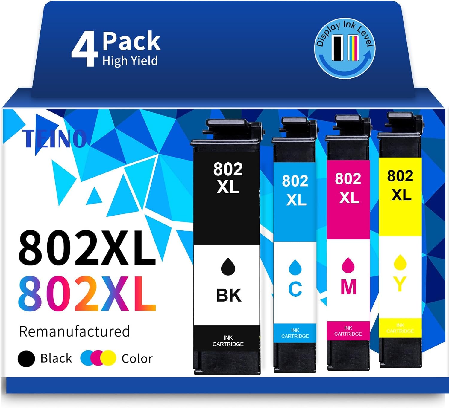 802XL Ink Cartridges Combo Pack for Epson Printer Remanufactured Replacement for Epson 802 802XL Ink Cartridges for Epson Workforce Pro WF-4730 WF-4720 WF-4734 WF-4740 EC-4020 EC-4030 (4-Pack)