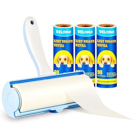 DELOMO Extra Sticky Lint Rollers, Pet Hair Removal Roller, Portable Lint Remover, 360 Sheets Total, 6.3 inches Wider, Large Lint Rollers for Pet Hair Extra Sticky, Perfect for Furniture, Blue