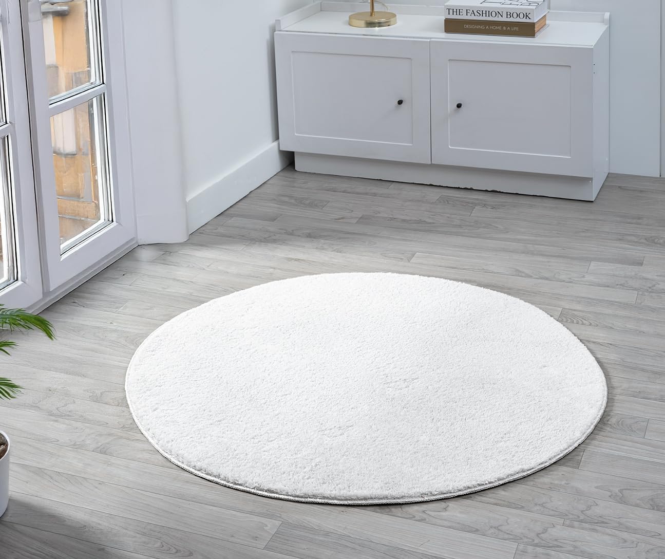  - Comfy Washable Low Pile Living Room Area RugAnti-Slip Felt Backing Silver 100Cm Diameter