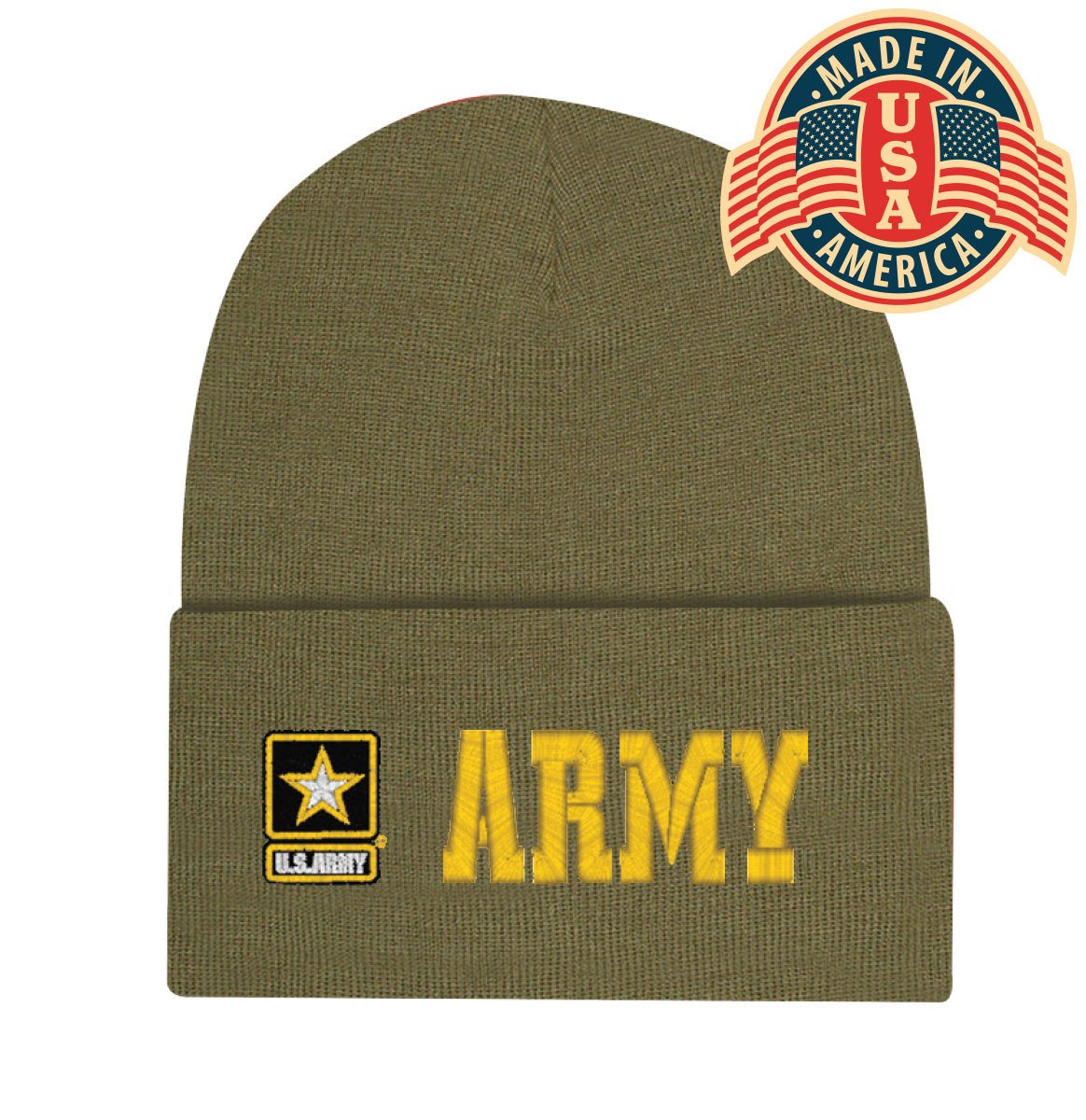 Capsmith Army Green Offically Licensed 03693977ARZ US USA Star Embroidered Beanie Cap Stocking Hat Military