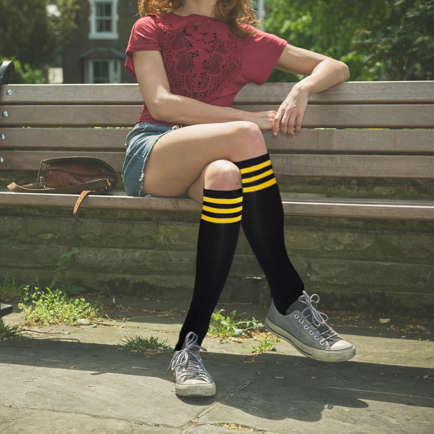 KONY Women's Cotton Knee High Socks, 3 Pairs Solid & Striped Casual Dress Socks, Breathable, Moisture Wicking, Shoe Size 5-10 - Image 2