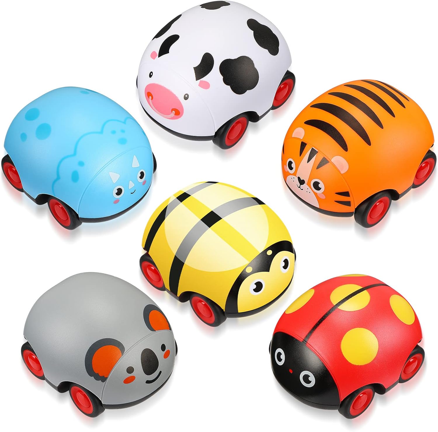 6 Pieces Animals Pull Back Cars Friction Powered Push and