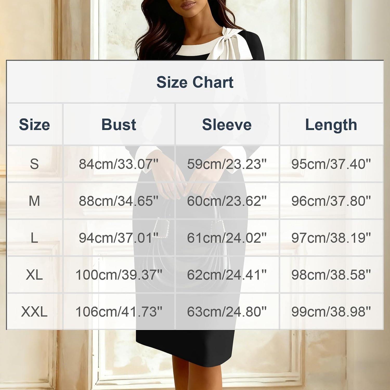 Women's Long Sleeve Bow Midi Dress Formal Work Bodycon Round Neck Cocktail Dresses Elegant Party Fashion Clothes