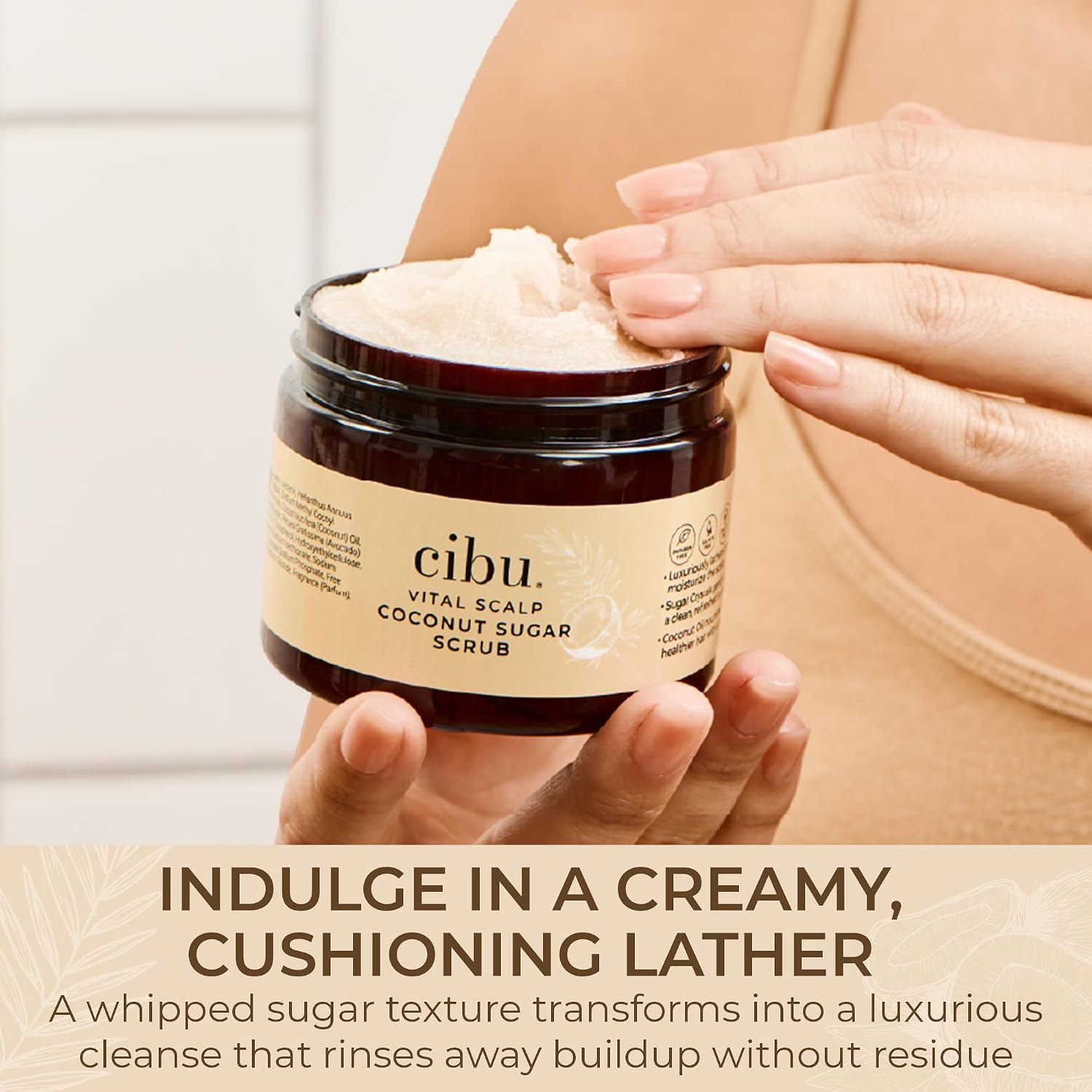 CIBU Vital Scalp Coconut Sugar Scrub, 6 oz - Gentle Scalp Exfoliator with Coconut Oil and Sugar Crystals - Lifts Away Flakes & Product Buildup for Healthier-Looking Hair