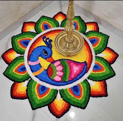 Decorative Rangoli Mat, 3ft x 3ft, Wool Front Canvas Back, Dry Clean, Lightweight Foldable Mat for Festivals Celebrations Events