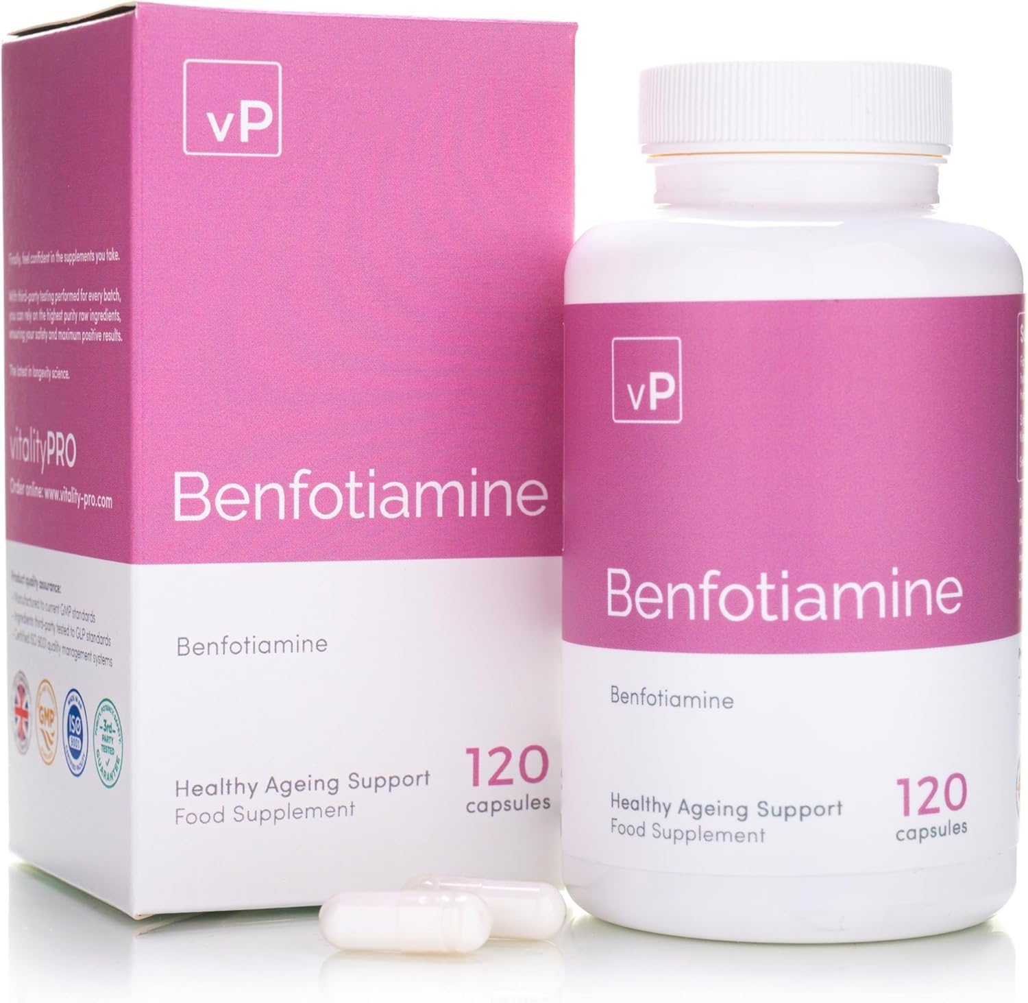 vP Vitality Pro Benfotiamine Vitamin B1 Supplement, 120 Capsules - Fat Soluble 300mg B1 Vitamin for Heart & Cognitive Support - Easy to Swallow Vegan Dietary Supplements for Men & Women