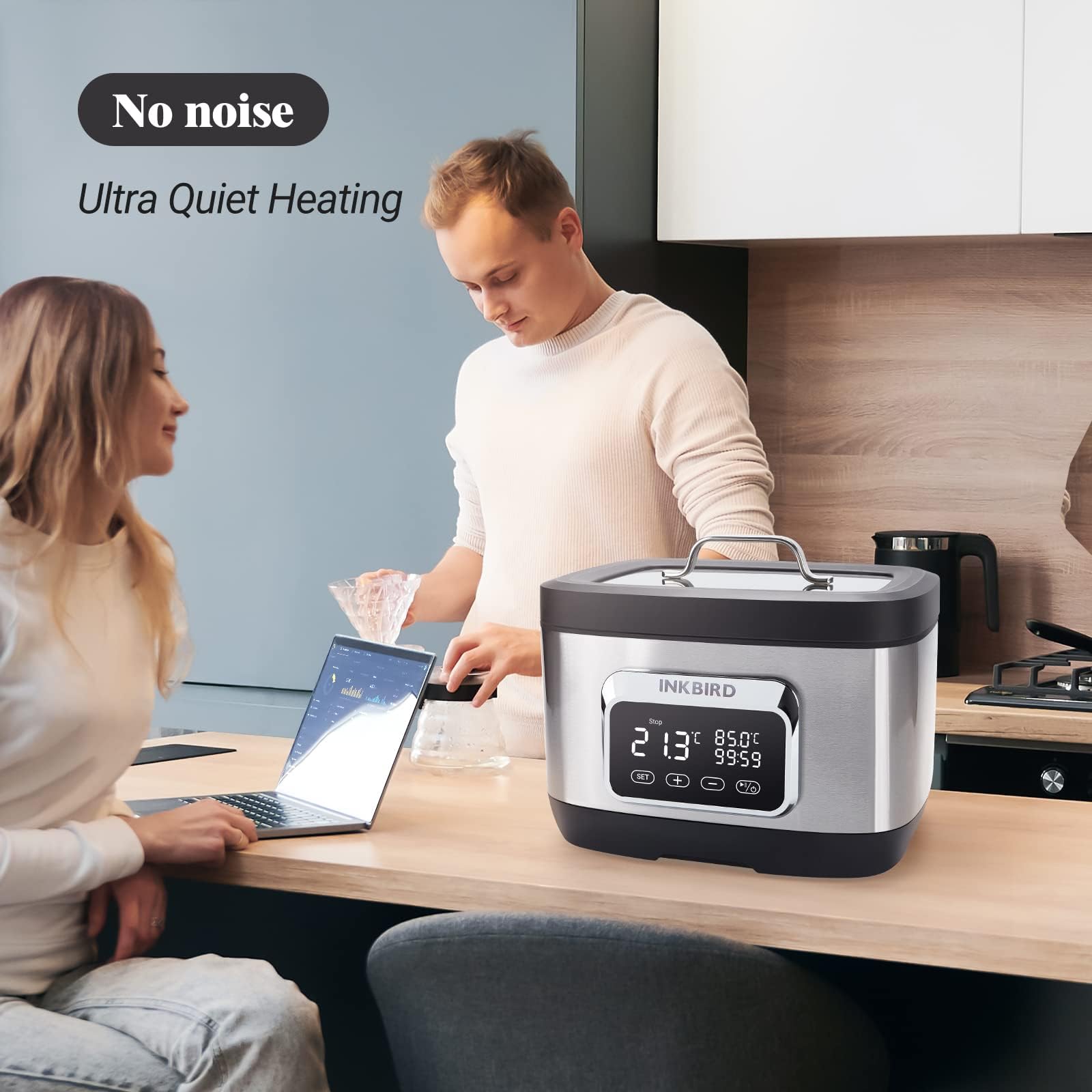 INKBIRD ISV-500W WiFi Cuiseur Sous Vide, Sous Vide Cooker avec Grille| Chauffage Rapide à Circulation d'eau Électromagnétique 3D, avec Recettes Prédéfinies par APP, 700W, Ultra-Silencieux, Inox, 8L