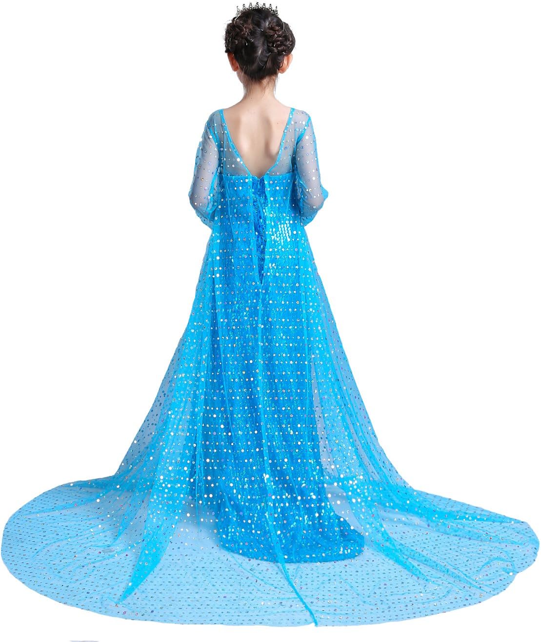 Lito Angels Girls Princess Dress Up Costume Luxury Sequin Blue Ball Gown with Long Train Accessories, Halloween Outfit Kids