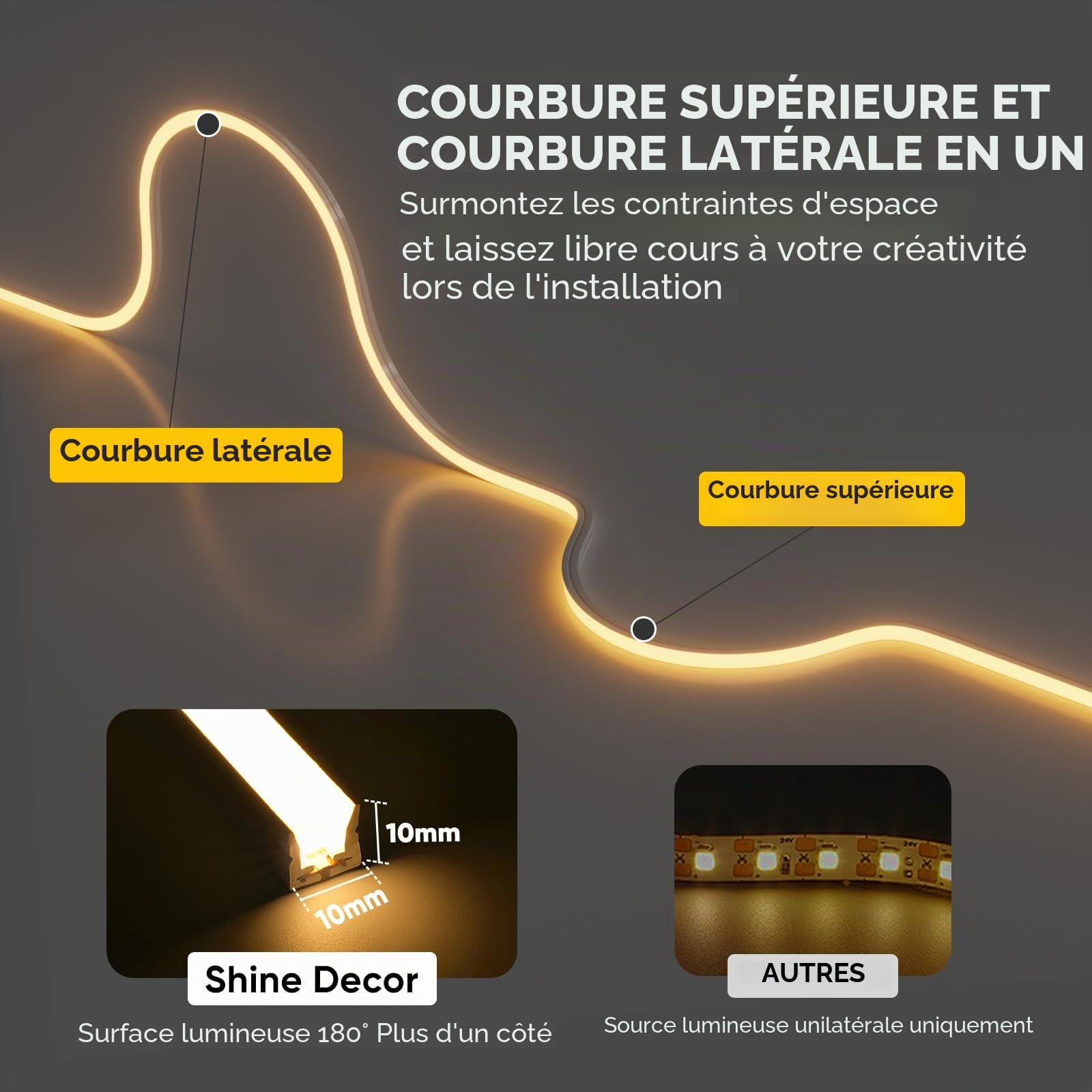 Shine Decor Bande LED Néon 3D Pliable, 220-240 V CA, 600 LM/M, IP65 étanche, Certifié CE, Neon Ruban LED Flexible, en Silicone, pour Décoration d'intérieur, éclairage extérieur (5M, Blanc Naturel)