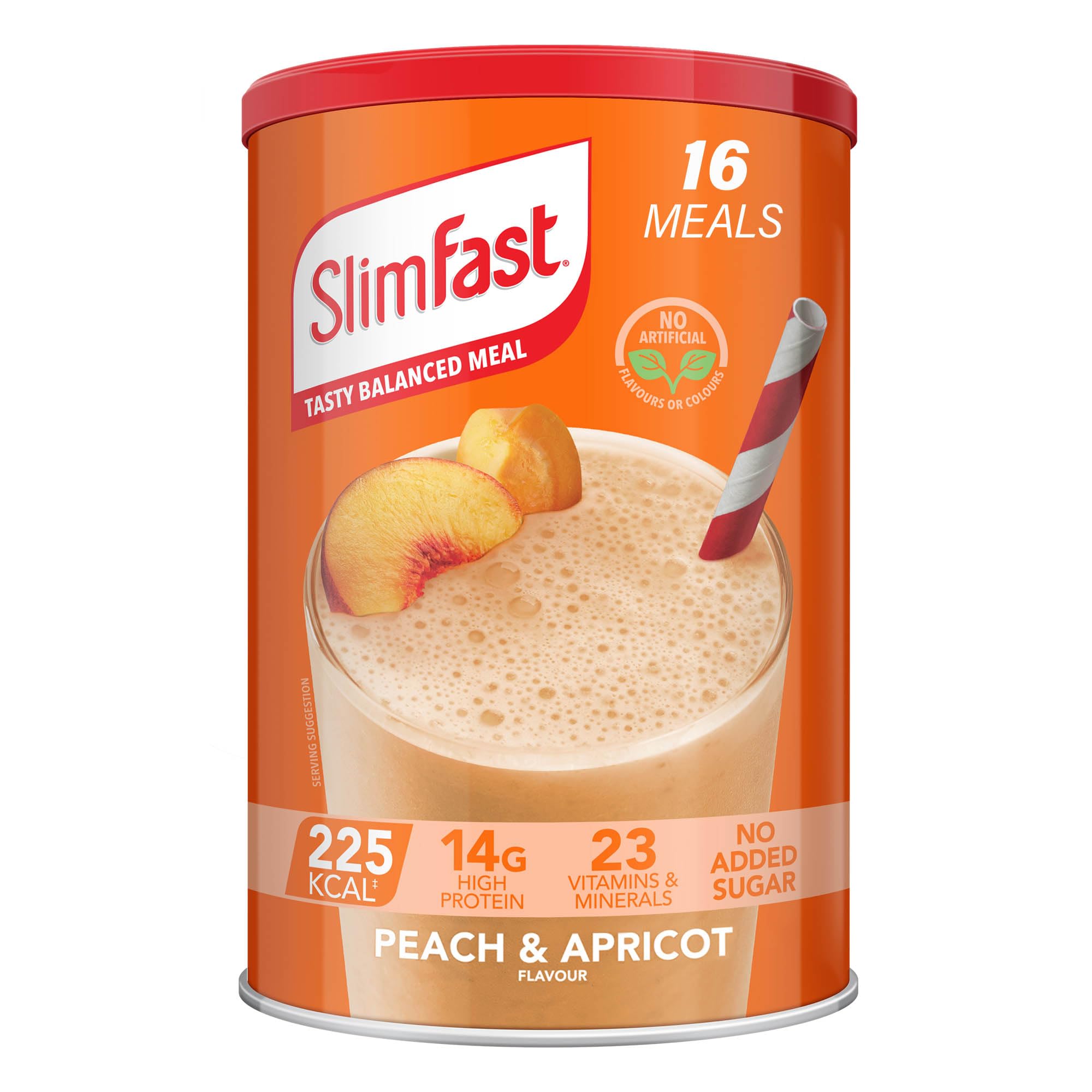 SlimFast Tasty Balanced Meal Shake, Healthy Shake for Balanced Diet Plan with Vitamins and Minerals, High in Protein, Meal Replacement, Peach & Apricot Flavour, 16 Servings, 584 g, Packaging May Vary