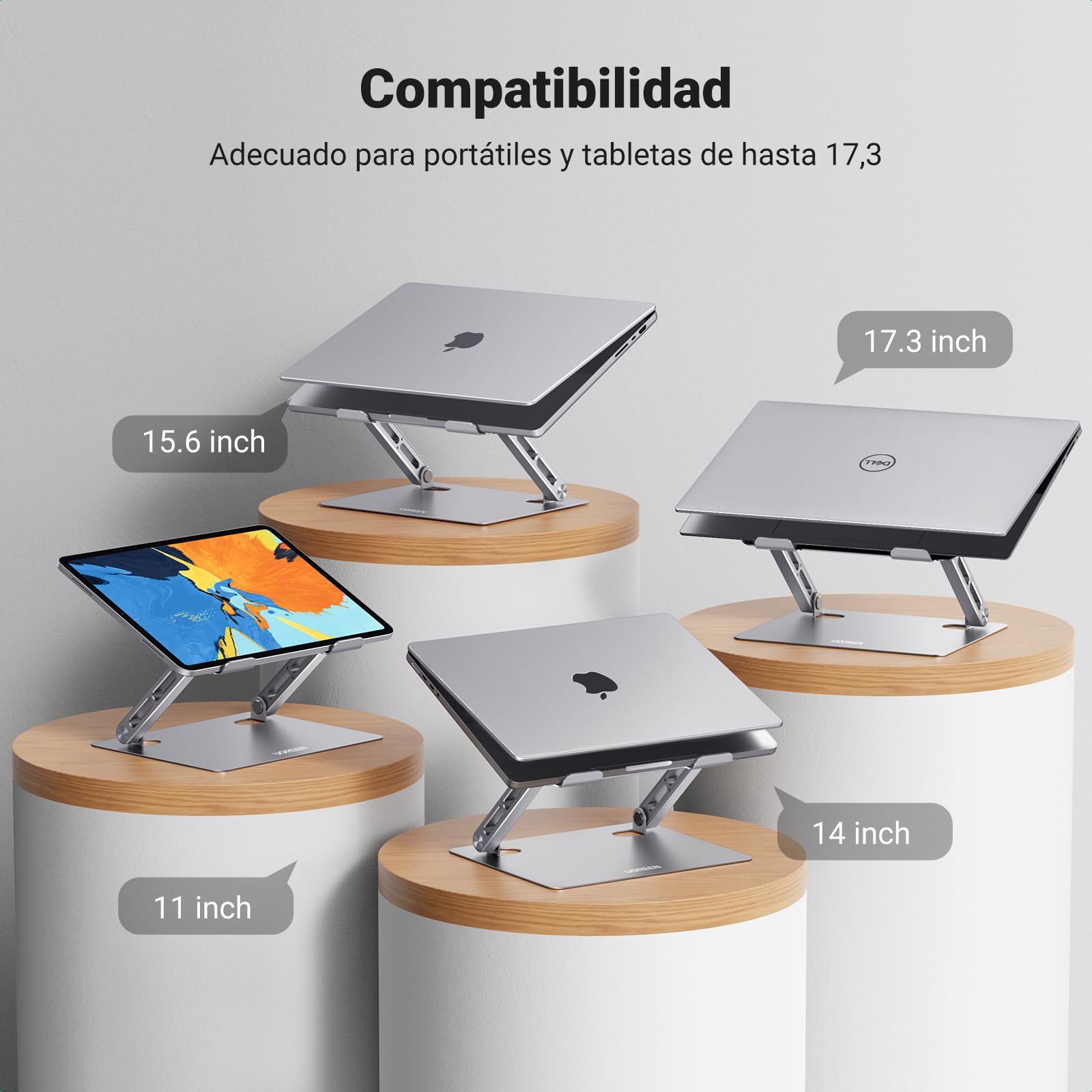 UGREEN Soporte Plegable y Ajustable para Computadora Portátil, Elevador Laptop Stand Ergonómico con Refrigeración Ventilada de 10 a 17 Pulgadas Compatible con MacBook Air Pro HP DELL Acer