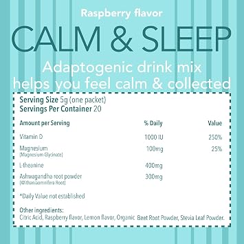VivoNu Calm & Sleep Powdered Drink Mix Raspberry L Theanine Ksm-66 Ashwagandha Magnesium Glycinate Vitamin D3 Supplements for Relaxation & Focus No Sugar Non GMO 20pcs/1 Bag
