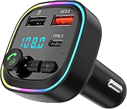 Bluetooth FM Transmitter 5.3, Adapter für Auto Radio, QC3.0 Schnell Aufladbarer LED Display Kabelloser Bluetooth-MP3-Playe...